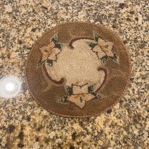 Vintage Occupied Japan Dollhouse Rug Ivory Gold Floral 7.5” dia Vase coaster